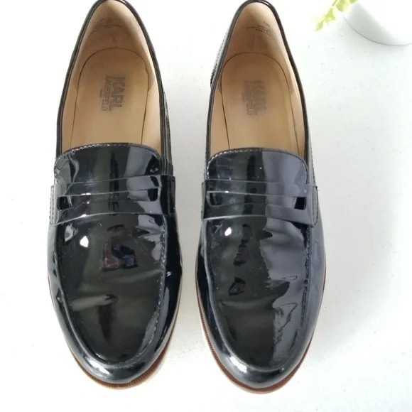 Karl Lagerfeld Black Patent Leather Loafers - Picture 2 of 4